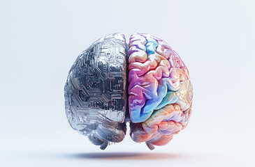 3D rendering of human brain showing the left and right hemispheres of the human brain work differently. Creativity and logical thinking structure.