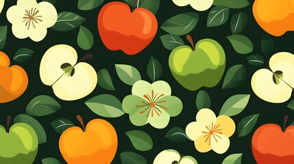 Professional Apple Floral Pattern Abstract Fruit Picture Modern