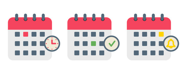 flat calendar icons for scheduling, reminders, and alerts.