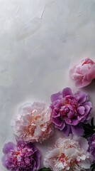 Vibrant Floral Arrangement Featuring Peonies and Lilacs on a Light Background