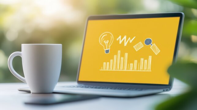 Boost your productivity, laptop, chart and coffee for a successful workday 