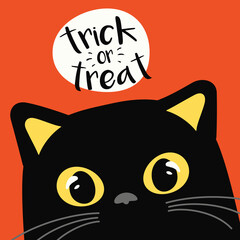 Halloween Illustration with a cat face and message trick or treat -vector eps8
