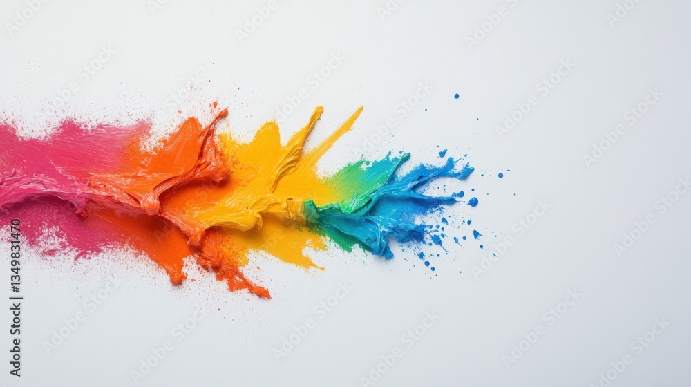 Poster vibrant splash of colorful paint across white surface creating artistic abstract background