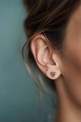 Fototapeta premium close-up of single elegantly designed ear piercing on plain background