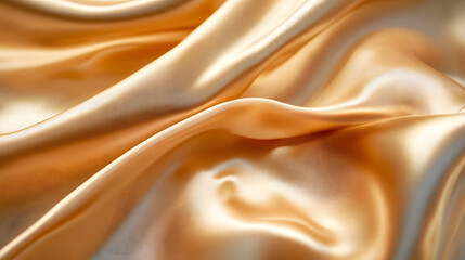 Obraz premium Golden Silk Fabric: The image presents a close-up of luxurious golden silk fabric, its lustrous surface rippling and flowing with elegant folds, creating a sense of opulence and texture. 