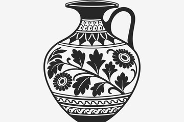 45 Black ornate vase, intricate filigree design, carved openwork pattern, matte finish, symmetrical floral motifs, baroque style, dramatic shadows, high contrast, studio lighting, detailed craftsmansh