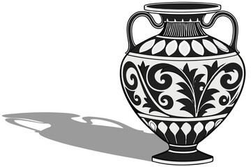 45 Black ornate vase, intricate filigree design, carved openwork pattern, matte finish, symmetrical floral motifs, baroque style, dramatic shadows, high contrast, studio lighting, detailed craftsmansh