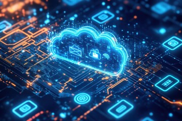 Fototapeta premium Advanced Cloud Computing and Secure Data Storage Concept with Futuristic Digital Circuit Interface