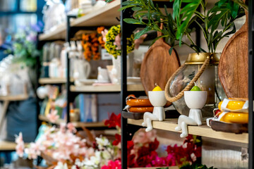 Fototapeta premium Household items in the gift department of the shopping center.