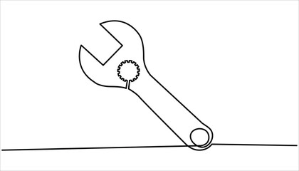 Wrench continuous one line art drawing illustration. Adjustable wrench continuous single line drawing vector illustration