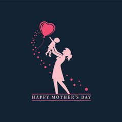 Mother’s Day Greeting Card Design Illustration with Silhouette of Mom and Baby Vector