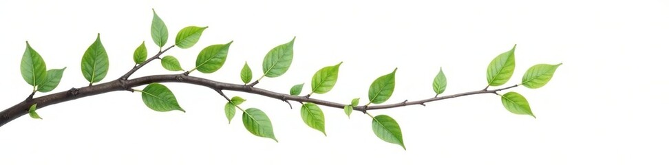 Fototapeta premium Long isolated branches with leaves on a white background, serene, calm