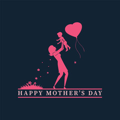 Glowing Neon Mother's Day Artwork Vector Illustration Mom and Child Love