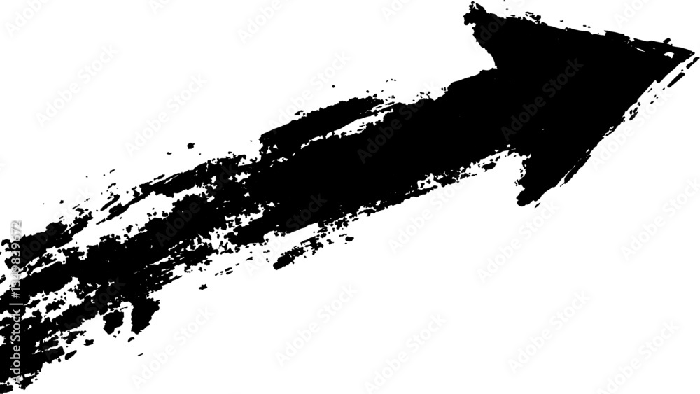 Poster Abstract black grunge arrow on white background. Black arrow marker isolated with a hand-drawn effect on a white background. 