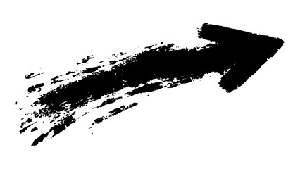 Abstract black grunge arrow on white background. Black arrow marker isolated with a hand-drawn effect on a white background. 
