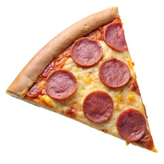 Pizza slice with salami isolated on transparent background  
