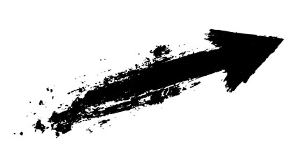 Abstract black grunge arrow on white background. Black arrow marker isolated with a hand-drawn effect on a white background. 