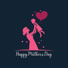 Beautiful Mother's Day Digital Illustration With Mom and Baby Silhouette Love vector