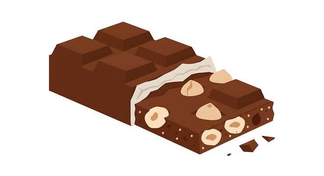 chocolate bar with hazelnuts, unwrapped clip art preview