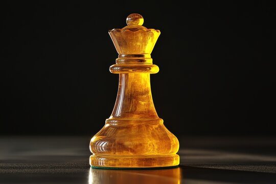 A beautifully lit amber queen chess piece on a dark background