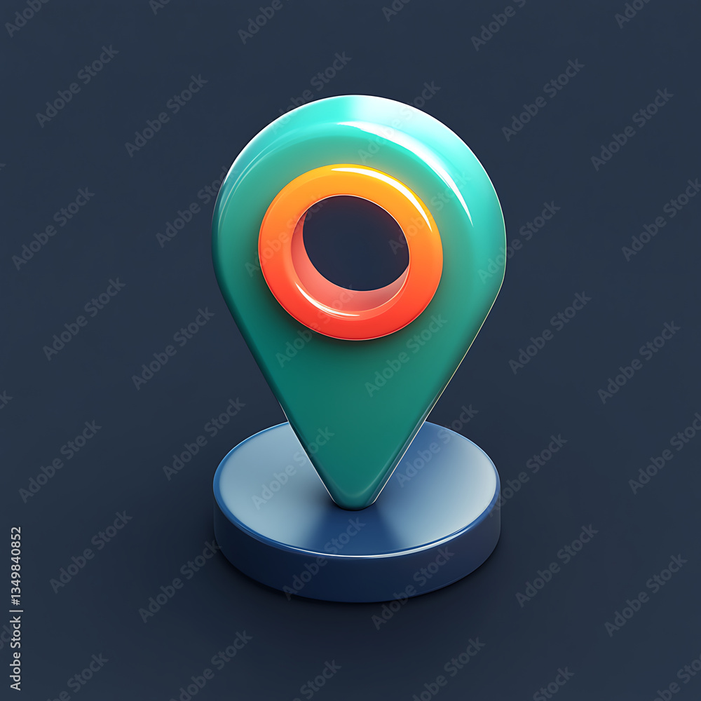Poster minimalist location pin icon with circular base, featuring vibrant color gradient. this design is pe