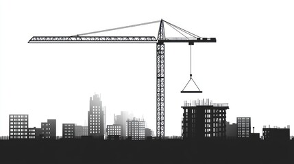 Construction crane over cityscape silhouette (1)