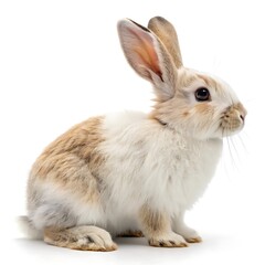Obraz premium White and brown rabbit is sitting on a white background