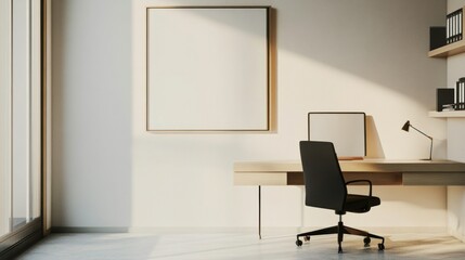 Modern Minimalist Home Office with Blank Canvas