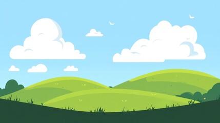 Springtime rolling hills, bright sky, peaceful landscape, stock image