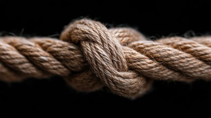 Close-up of a tightly-tied knot in a thick rope