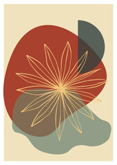 Modern abstract botanical illustration with organic shapes and tropical leaves. Boho poster