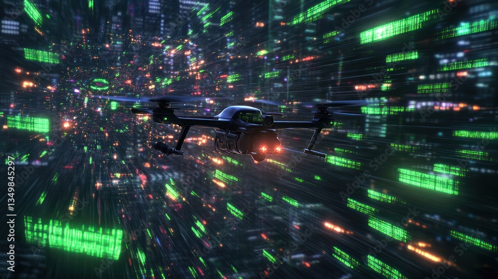 Aufkleber drone flight through digital data streams