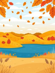 Autumn Landscape with Falling Leaves