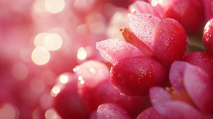 Dew-kissed pink flowers close-up