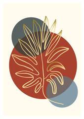Monstera leaves artwork in soft boho colors with abstract shapes creating a serene atmosphere