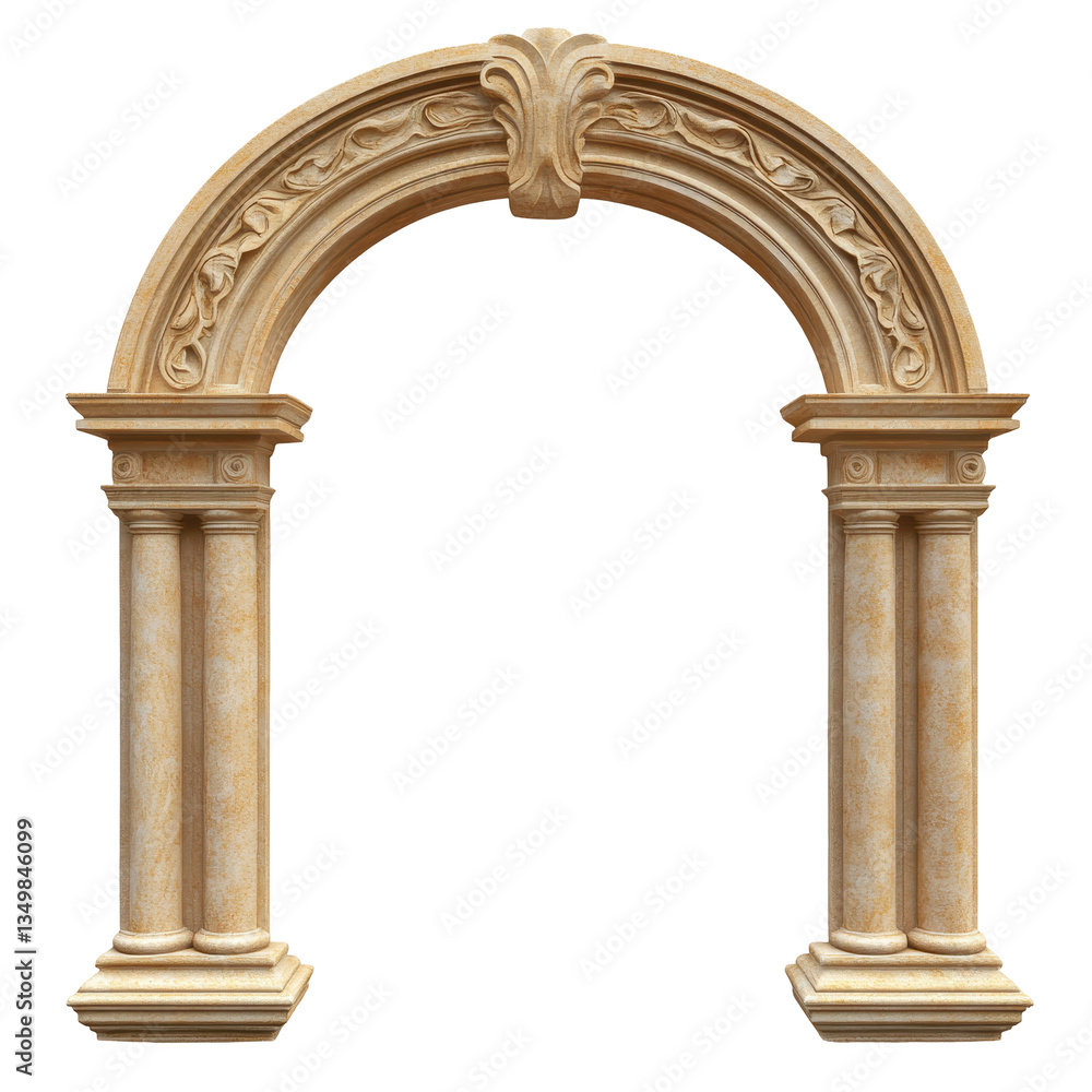 Poster detailed 3d representation of an architectural arch, highlighting its elegant curves and features.