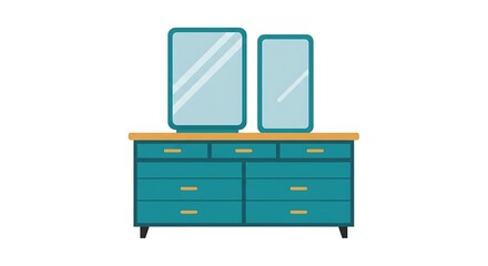 Fototapeta premium Blue Dresser with Mirrors Illustration Against a White Background