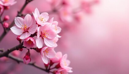 Delicate pink cherry blossoms, full bloom, intricate design, design, sakura background