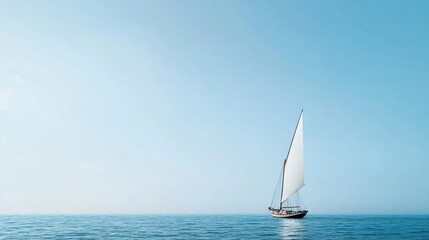 Obraz premium minimalist illustration of solitary sailing ship with modern flat design on expansive ocean vessel sails catching gentle