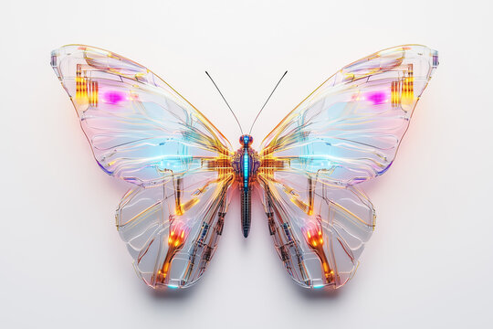 Illuminated circuit board pattern on electric robot butterfly wings. It means that in the future, nature will have to adapt to human technology.