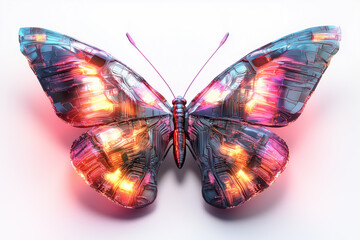 Illuminated circuit board pattern on electric robot butterfly wings. It means that in the future, nature will have to adapt to human technology.
