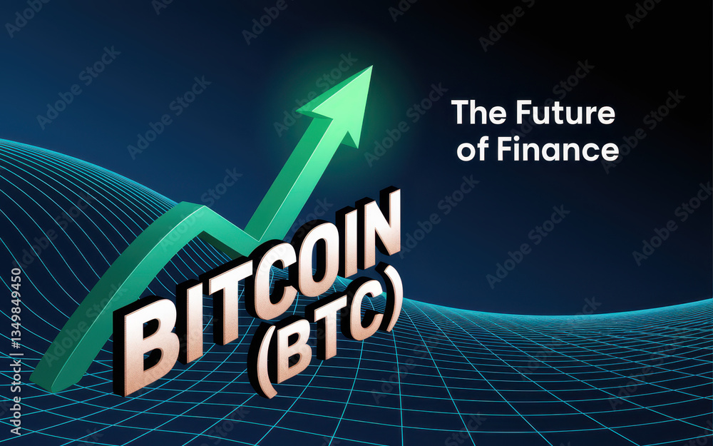 Poster dynamic bitcoin growth chart illustrating the future of finance with a modern color scheme