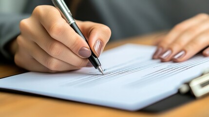 Close-up of Woman's Hands Filling Out a Form