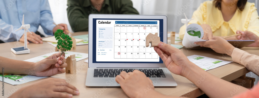 Aufkleber calendar on computer software application for brisk schedule planning for personal organizer and onl