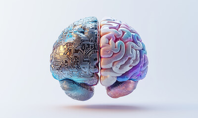 3D rendering of human brain showing the left and right hemispheres of the human brain work differently. Creativity and logical thinking structure.