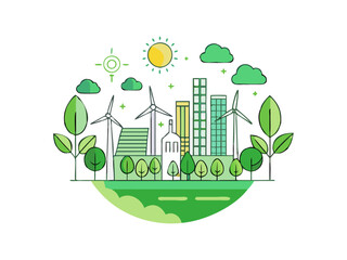 This vibrant illustration World Environment Day. depicts a modern city nestled within a sustainable environment. Sustainable Cityscape: A Green Future for Urban Living. World Environment Day. 5 june .