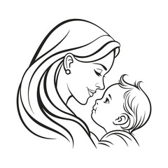 Mother and Baby Silhouette - Loving Mother Holding Child Vector Illustration, mother-baby-love-silhouette-vector