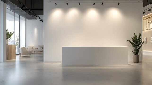 Modern reception desk in a bright, airy office space