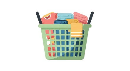 Fototapeta premium Laundry Basket Filled with Clean Clothes Isolated on White Background