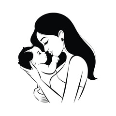 Mother and Baby Silhouette - Loving Mother Holding Child Vector Illustration, mother-baby-love-silhouette-vector